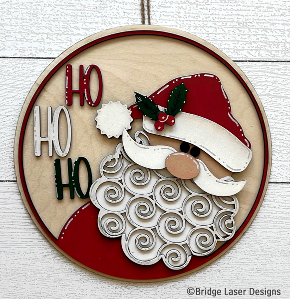 Ho Ho Ho Santa Curly Beard Door Hanger - Unfinished, DIY