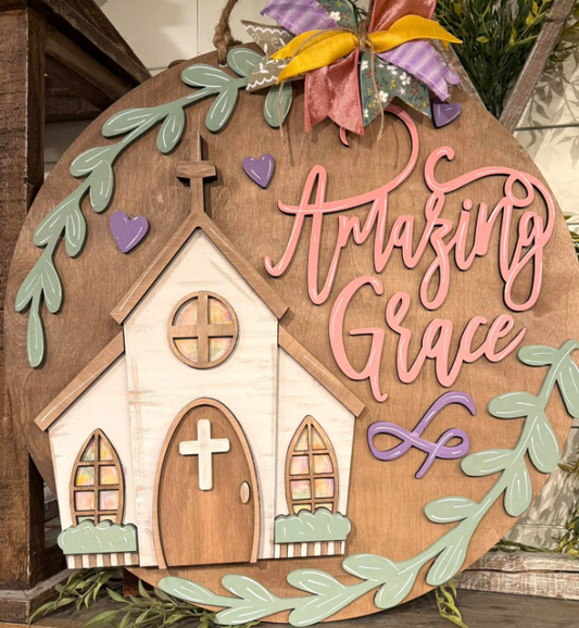 DIY Amazing Grace Door Hanger: Unfinished Wood, Church, Spring Door Hanger,