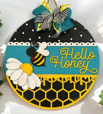 DIY Hello Honey Bee |  Unfinished Door Hanger, Hello Honey