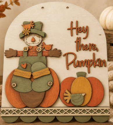 DIY Hey there Pumpkin Scarecrow Door Hanger