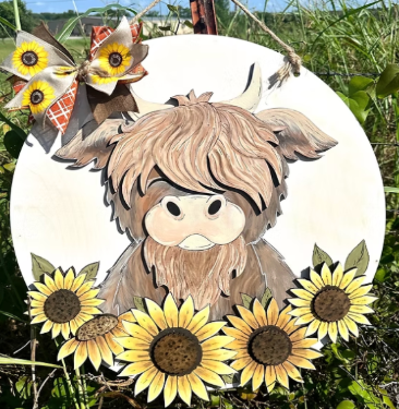 Highland Cow Sunflower Door Hanger DIY - DH113