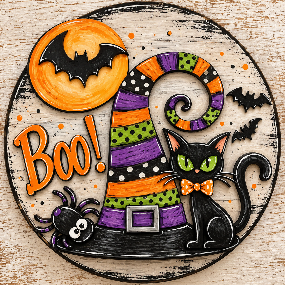 DIY Boo Cat Halloween Unfinished Wood Door Hanger: Paint Craft Project