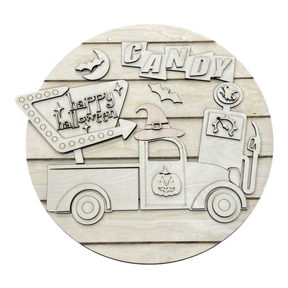 DIY Retro Candy Truck Halloween Door Hanger, Unfinished