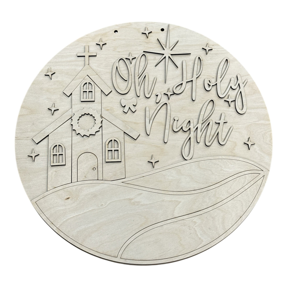 Oh Holy Night Church with Stars Door Hanger Unfinished DIY