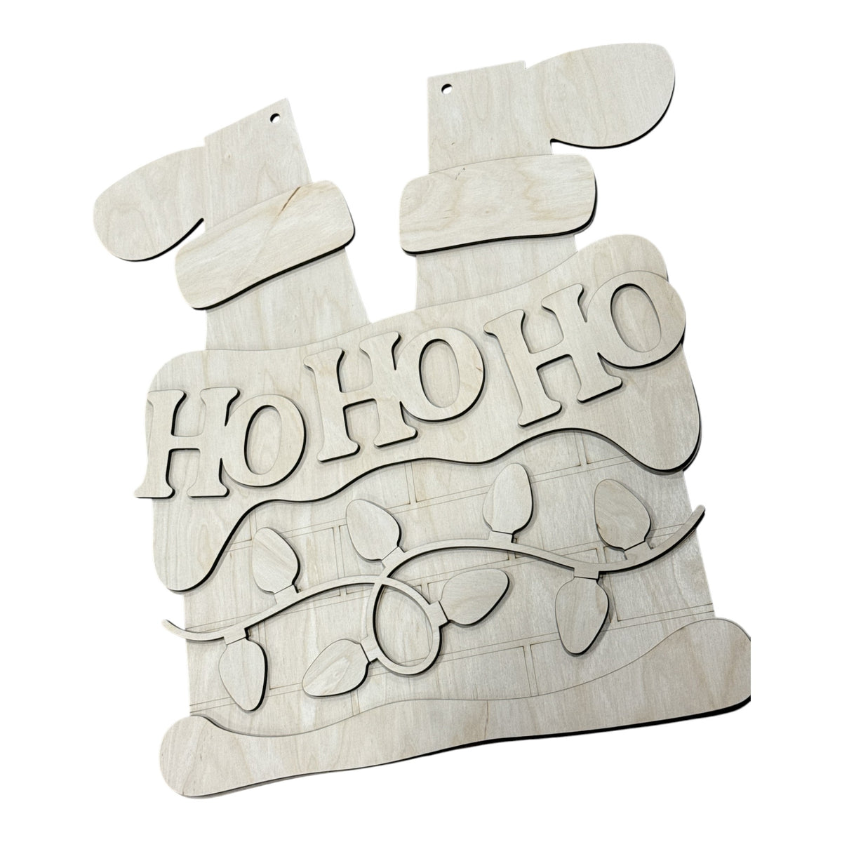 Ho Ho Ho Lights on Chimney Door Hanger Unfinished