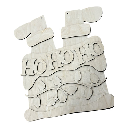 Ho Ho Ho Lights on Chimney Door Hanger Unfinished