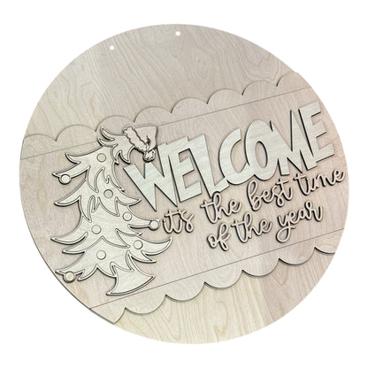 Welcome it's the best time of year Whimsical Tree Door Hanger Unfinished DIY