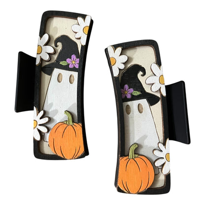 DIY Ghost with Pumpkins Hair Clip: Unfinished Wood Laser Cut Blank
