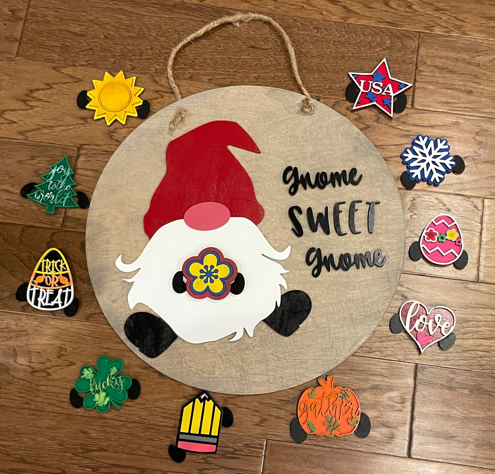 Gnome Sweet Gnome Door Hanger, Interchangeable Gnome Door Decor, DIY Home Decor, Seasonal Gnome Sign, Perfect Gift Giving, Custom Door Sign