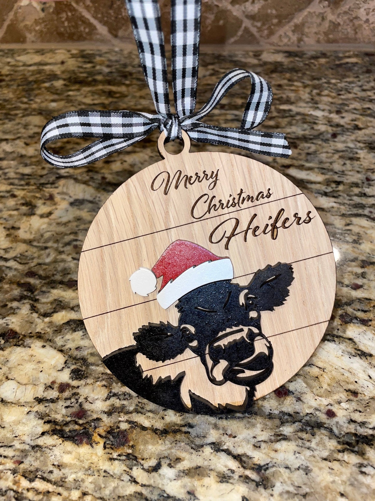 Merry Christmas Heifer, Farmhouse Christmas Ornaments, Funny Holiday Decor, Rustic Cow Ornaments, Christmas Tree Decor, Farm Animal Ornament