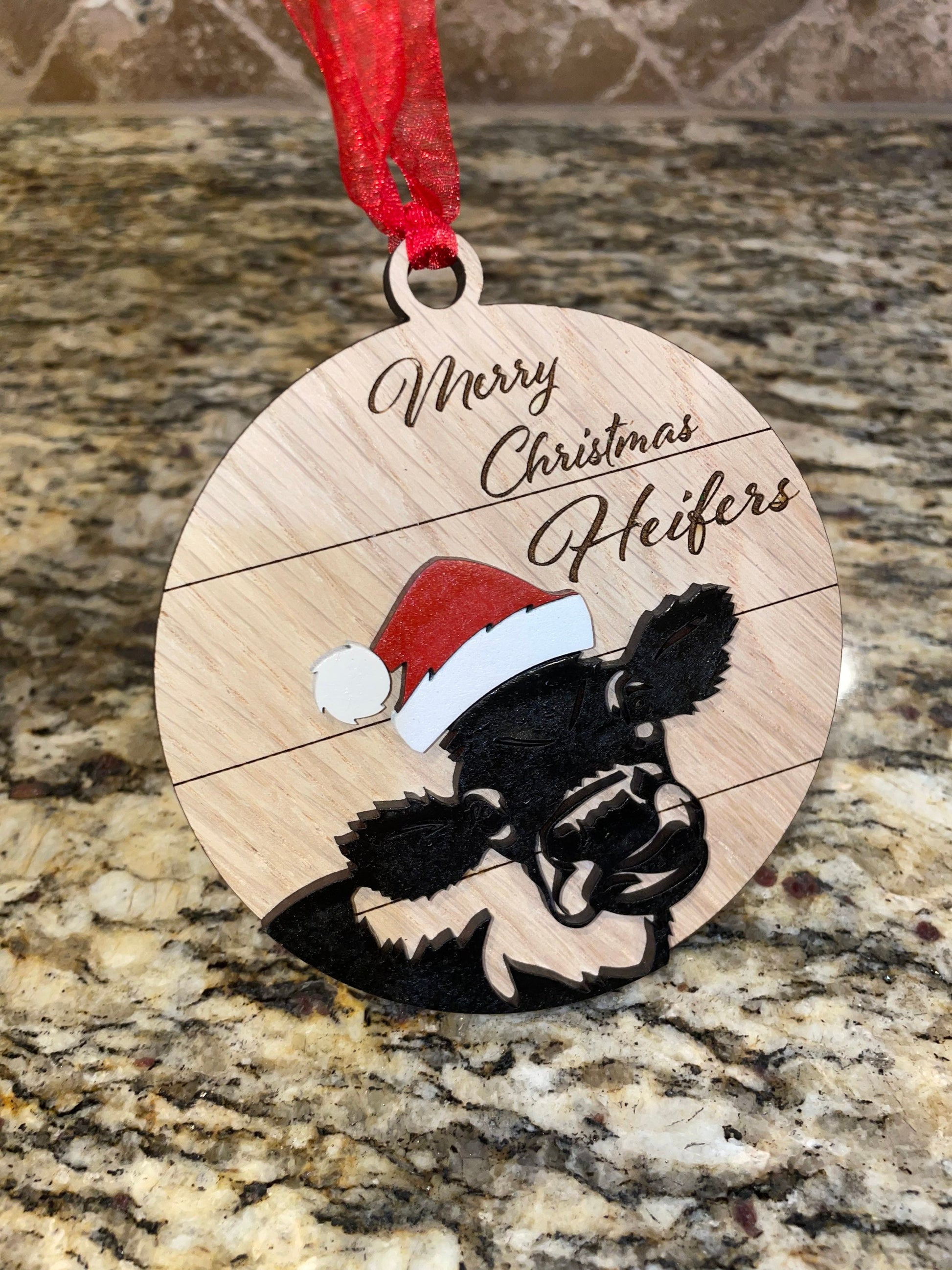 Merry Christmas Heifer, Farmhouse Christmas Ornaments, Funny Holiday Decor, Rustic Cow Ornaments, Christmas Tree Decor, Farm Animal Ornament
