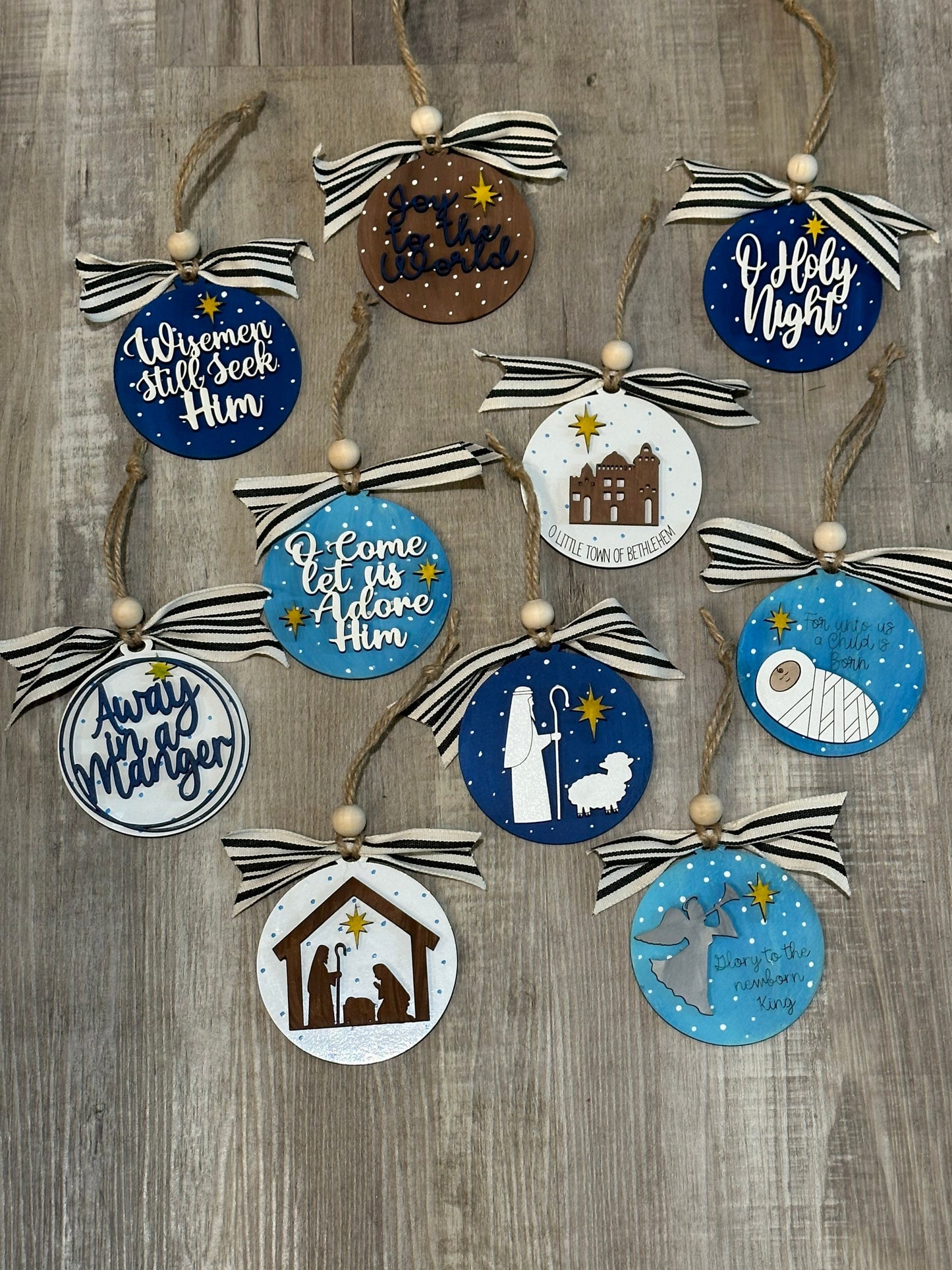 Nativity ornaments Vol 1, wooden, nativity-themed, ornaments, Christmas religious décor, handmade, religious ornaments, Jesus, religion