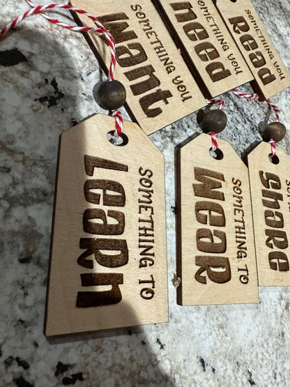 Personalized Present Tags / Wooden Name Tags / Kids Christmas Tags / Want wear need read / Present Tags