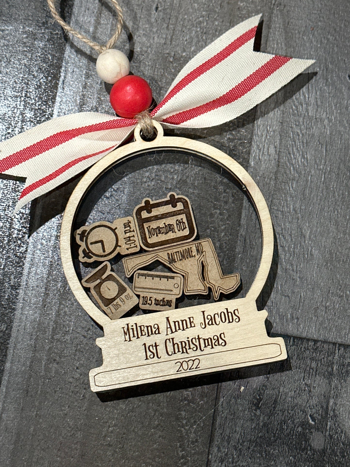 Personalized Baby’s 1st Christmas Ornament, Custom Newborn Ornament, First Keepsake