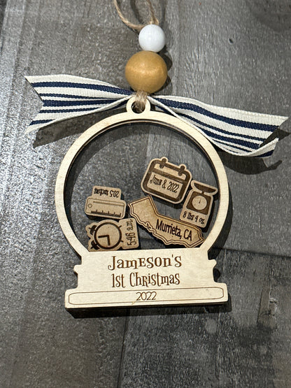 Personalized Baby’s 1st Christmas Ornament, Custom Newborn Ornament, First Keepsake