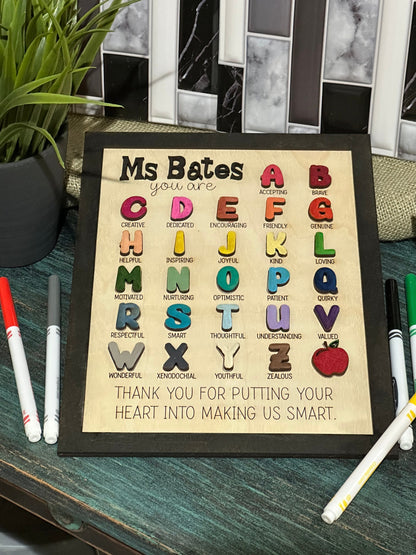 Teacher Plaque, Teacher, Teacher ABC, ABC Plaque, Custom Teacher Sign, Teacher Sign, Teacher ABC Sign, Teacher Decor