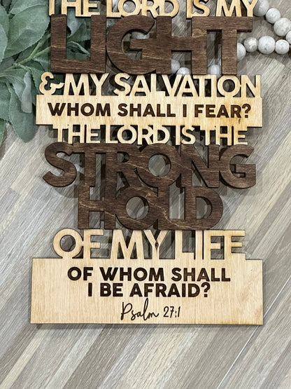 The lord is my light, Wooden sign, Housewarming Gift, Inspirational, Home decor, Spiritual, Gift Giving, Salvation Sign, Psalm 27