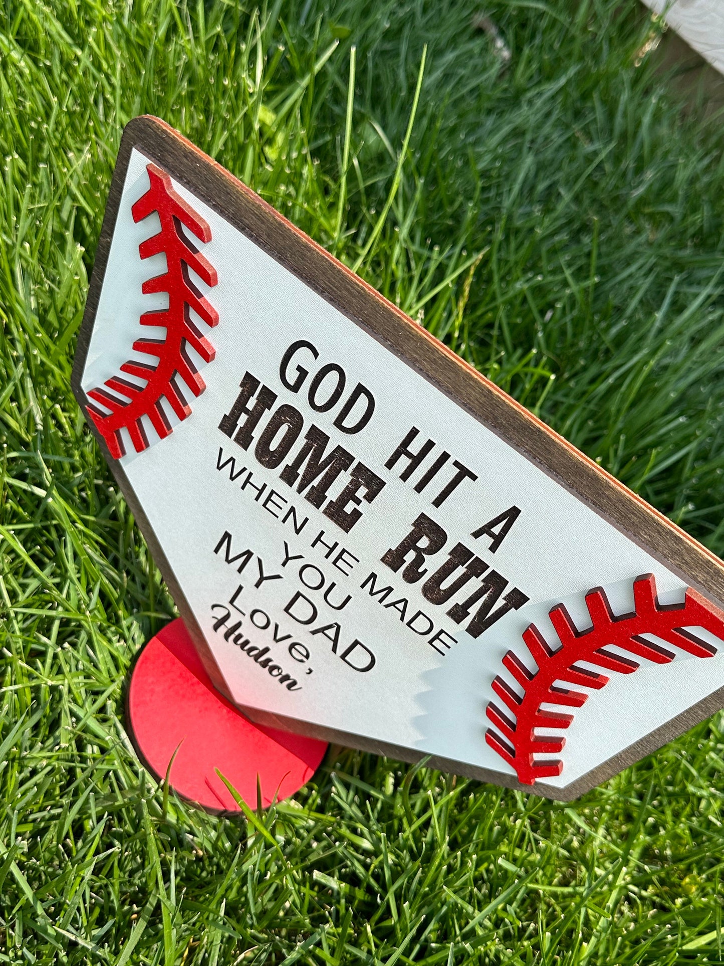 God hit a home run Baseball Sign / Fathers Day / Dad / Papa / Hands Down / Daddy /Sports/ Personalized