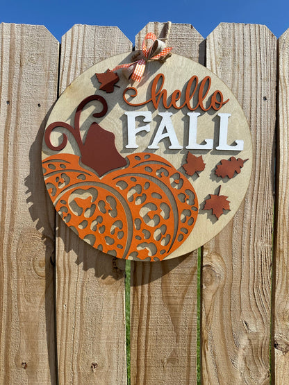 Hello Fall Door Hanger, Fall Pumpkin Welcome Sign, Autumn Door Decor, Fall Door Hanger, Welcome Fall Sign, Pumpkin Themed Fall Door Decor