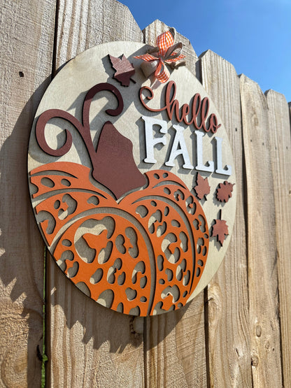 Hello Fall Door Hanger, Fall Pumpkin Welcome Sign, Autumn Door Decor, Fall Door Hanger, Welcome Fall Sign, Pumpkin Themed Fall Door Decor