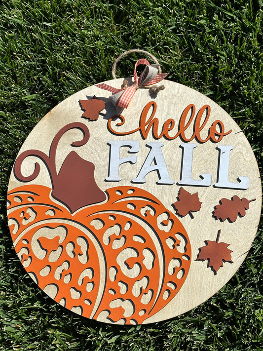 Hello Fall Door Hanger, Fall Pumpkin Welcome Sign, Autumn Door Decor, Fall Door Hanger, Welcome Fall Sign, Pumpkin Themed Fall Door Decor