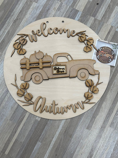 DIY Hello Autumn Door Hanger, Fall Door Hanger, Welcome Pumpkin Sign, DIY Fall Truck Decor, Autumn Door Hanger, Fall Welcome Sign for Home