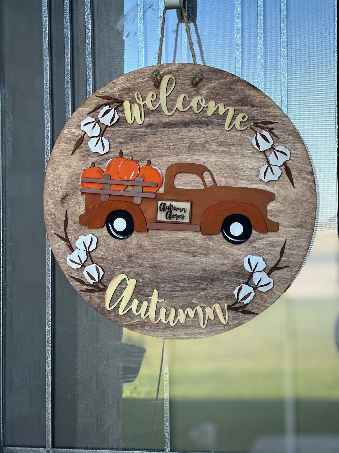 DIY Hello Autumn Door Hanger, Fall Door Hanger, Welcome Pumpkin Sign, DIY Fall Truck Decor, Autumn Door Hanger, Fall Welcome Sign for Home