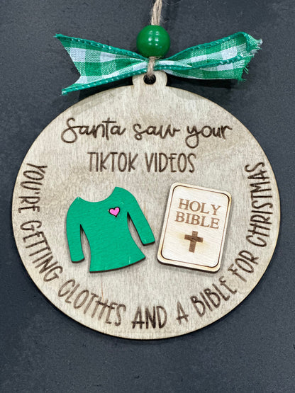Santa saw your snap chat, Santa Saw your TikTok, Funny Ornament, Gift Exchange Ornament, Christmas Ornament, Fun Ornaments