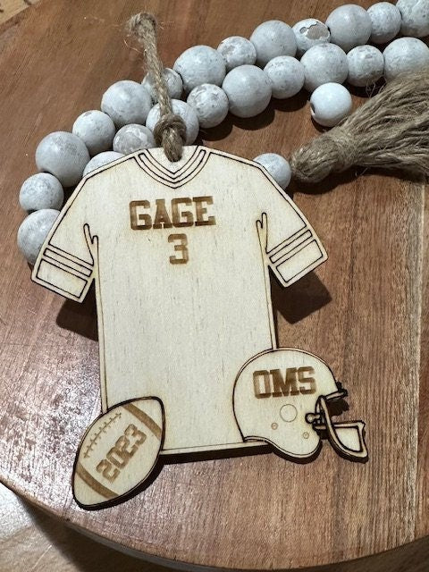 Football Ornament, Personalized Wooden Ornaments, Football Charm, Christmas Personalized, Sports Ornament, Personalized Jersey