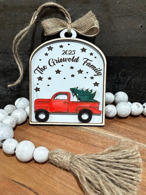 Truck Personalized Ornament, Custom Wooden Ornaments, Red Truck Christmas Decor, Personalized Holiday Decor, Custom Christmas Truck Ornament