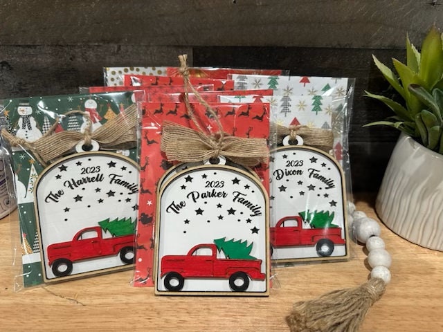 Truck Personalized Ornament, Custom Wooden Ornaments, Red Truck Christmas Decor, Personalized Holiday Decor, Custom Christmas Truck Ornament
