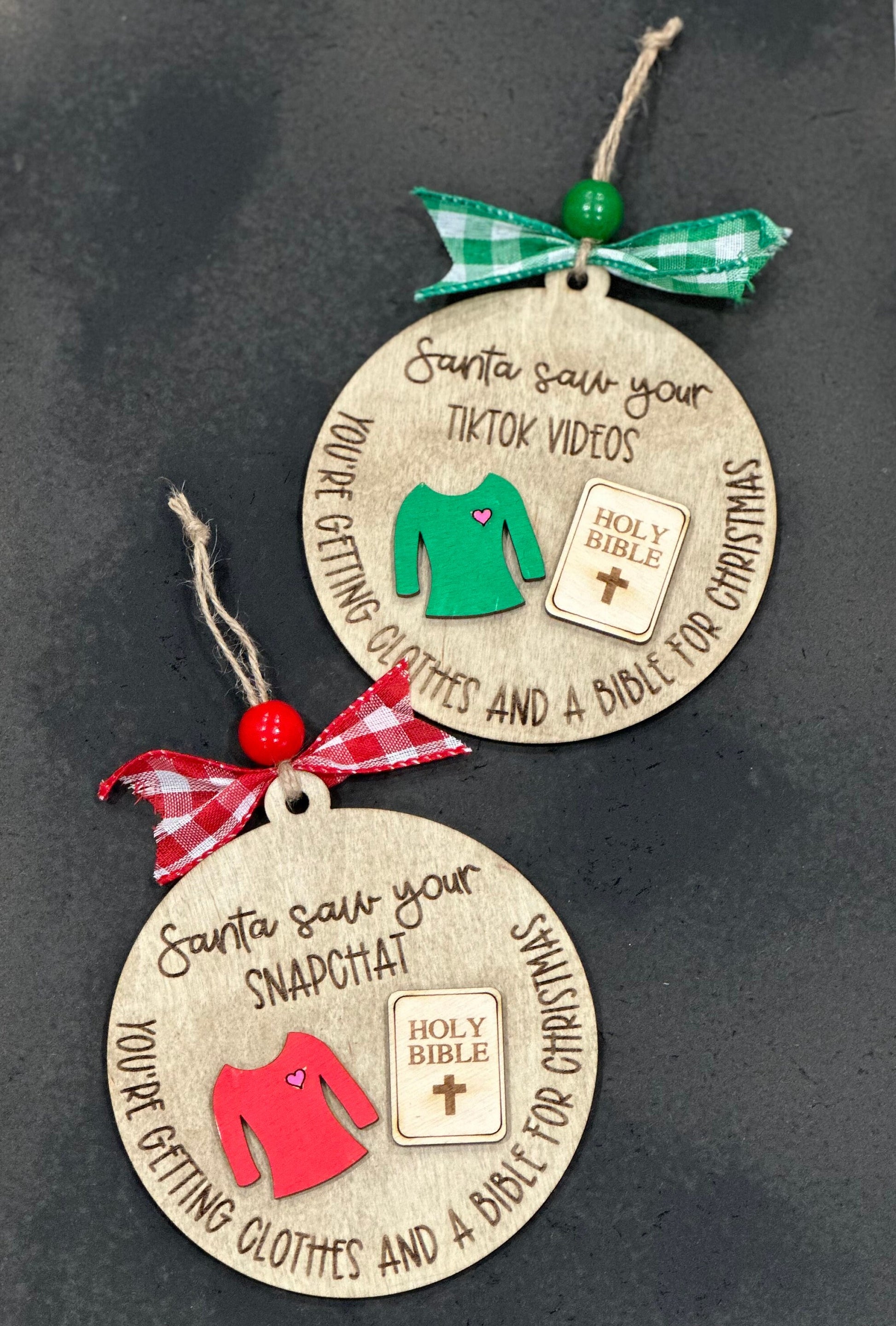 Santa saw your snap chat, Santa Saw your TikTok, Funny Ornament, Gift Exchange Ornament, Christmas Ornament, Fun Ornaments
