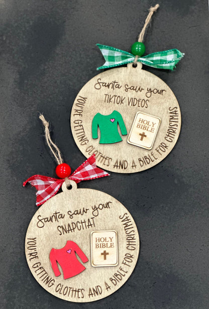 Santa saw your snap chat, Santa Saw your TikTok, Funny Ornament, Gift Exchange Ornament, Christmas Ornament, Fun Ornaments