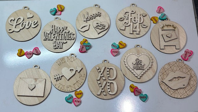 Valentines Ornaments, Set of 10 wooden ornaments, Ornaments, Valentines, Valentines Day Ornaments, Love, Romantic