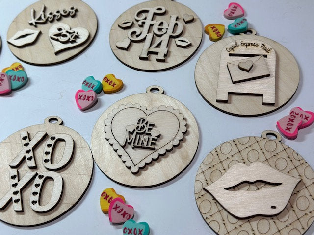 Valentines Ornaments, Set of 10 wooden ornaments, Ornaments, Valentines, Valentines Day Ornaments, Love, Romantic