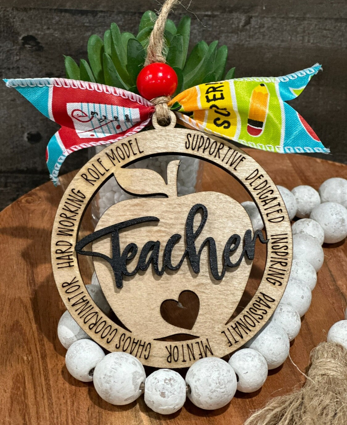Teacher Ornament, Apple Teacher Ornament, 3D Ornament, Teacher apple ornament, Holiday Ornament, Teacher appreciation