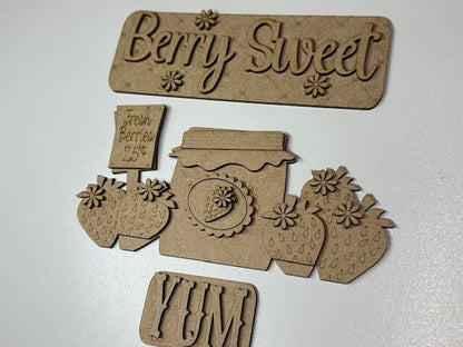 Berry Sweet Interchangeable Farmhouse Truck Insert, Seasonal Truck, Truck Kit, Interchangeable DIY Kit, Unfinished KIT, Strawberry, Craft
