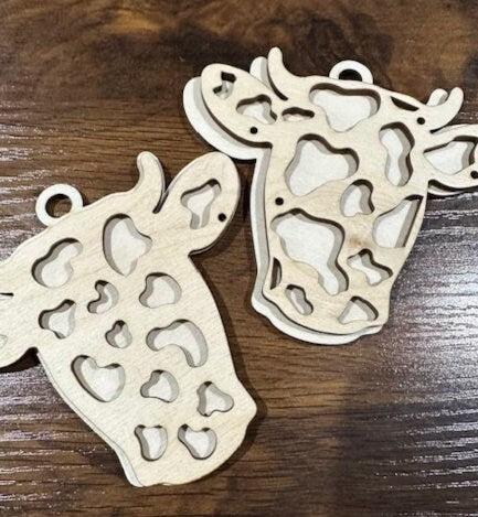 DIY Spotted Cow Charm, No Horns, Unfinished Charm, Wooden Car Charm, Blank Cow Charm, DIY, Farmhouse Decor, Craft Supplies
