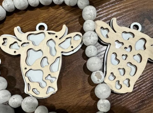 DIY Unfinished Spotted Cow Car Charm, Wooden Cow Charm, Blank Cow Ornament, DIY Craft Charm