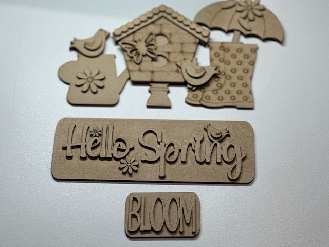 Hello Spring Interchangeable Farmhouse Truck Insert, Seasonal Truck, DIY Truck Kit, Interchangeable, Unfinished, Spring, Finished, Craft