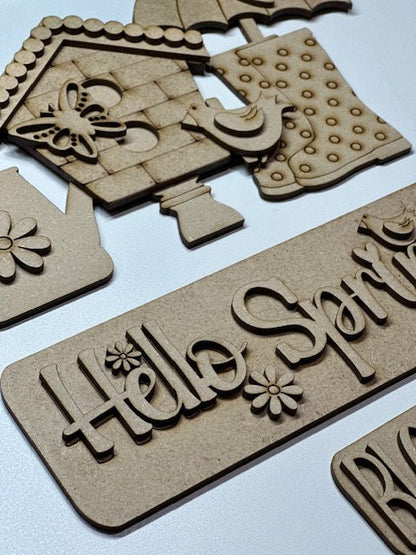 Hello Spring Interchangeable Farmhouse Truck Insert, Seasonal Truck, DIY Truck Kit, Interchangeable, Unfinished, Spring, Finished, Craft