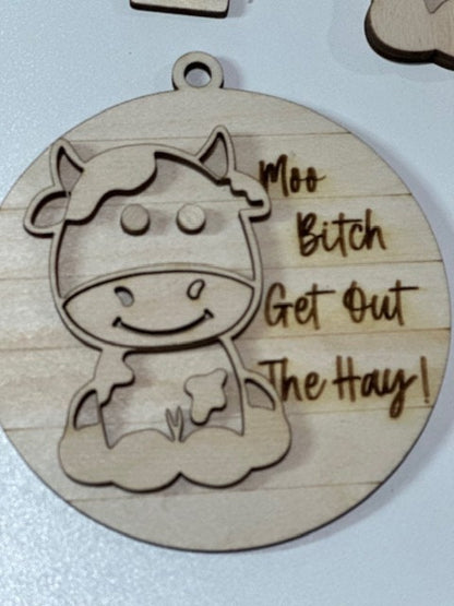 DIY Unfinished Cow Sassy Car Charms /Cow Charms/ Hay Cow Car Charm /Ornaments/ Farm Cow /Funny Cow