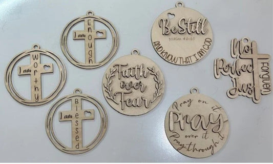 PRAY Car Charms, Inspirational Charm, Bag Charms, Unfinished, Wooden Charms, Be Still, Faith, Enough, DIY, Blank Charm, Spiritual