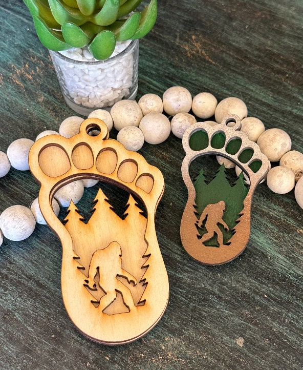 DIY Big foot Car Charm, Unfinished Sasquatch Keychain, Bigfoot Mountain Charm, DIY Wooden Car Accessories, Blank Bigfoot Ornament