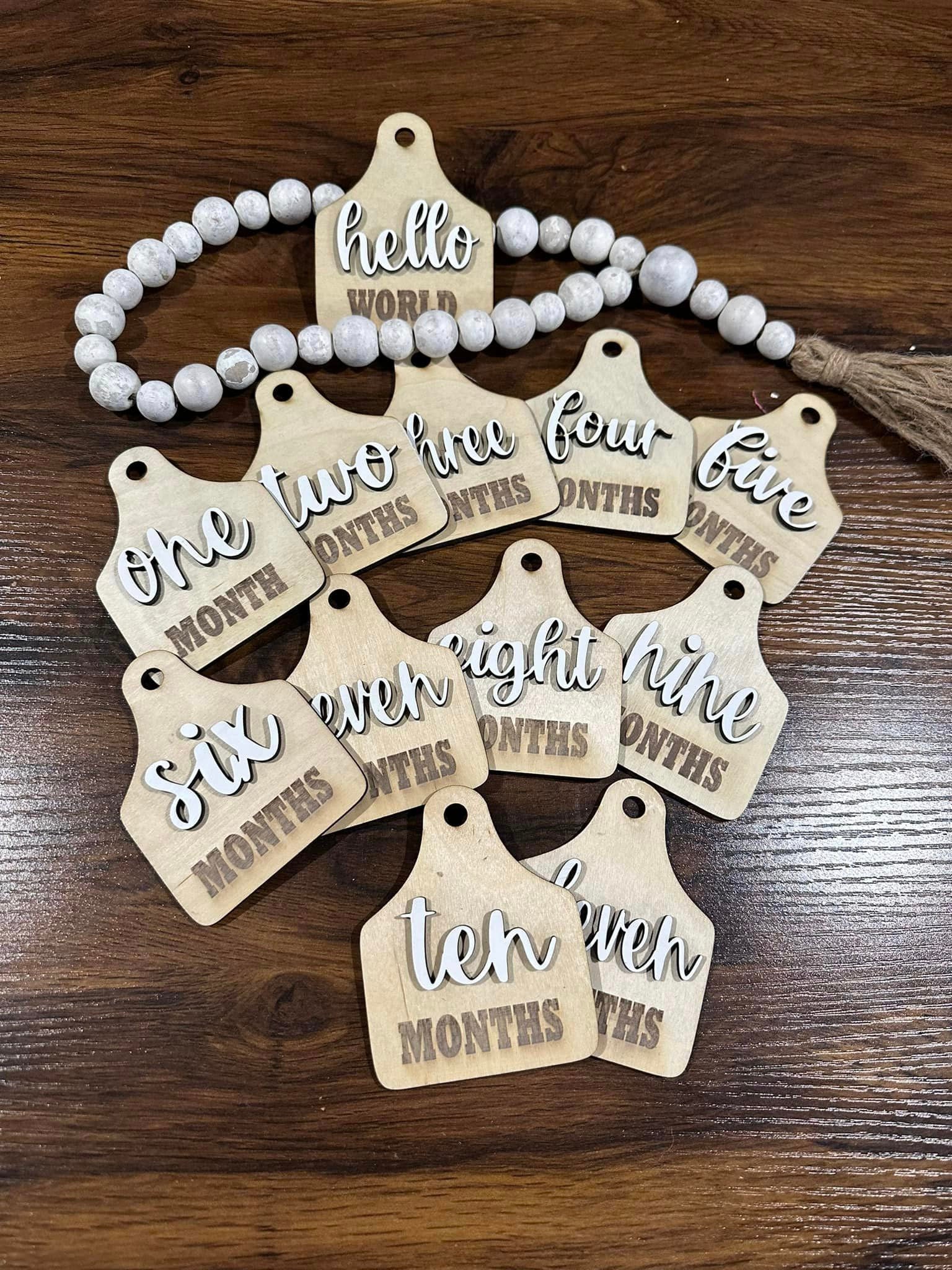 Cow Tag, Baby Milestones, Monthly Photo Tags, Baby Month Markers, Cow Nursery Decor, Custom, Gift, Baby Shower