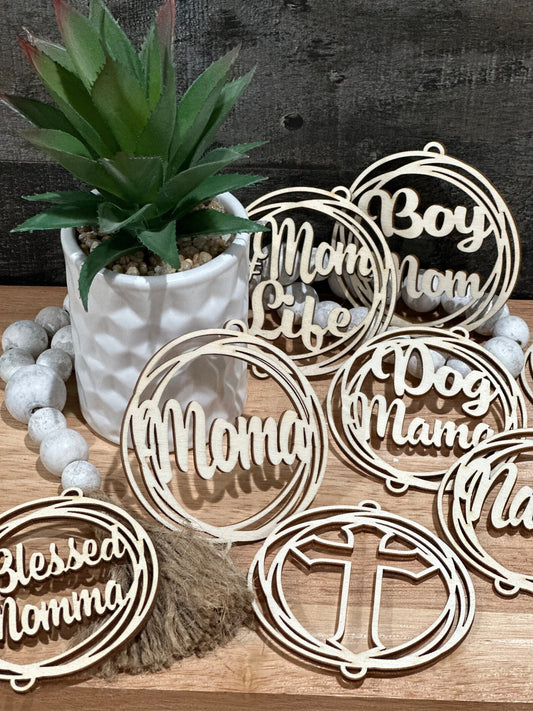 Car Charms, 1 Hole, Mom Charm ,Blessed Unfinished, Wooden Car Charms with 1 hole, Unfinished, DIY, Blank Charm ,custom design