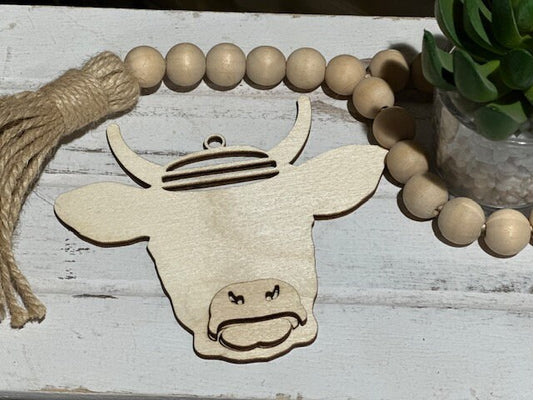 DIY Highland Cattle Charm, Macrame Cow Head Charm, Unfinished Farm Cow Car Accessory, Customizable Macrame Cow Charm, Rustic Cow Car Decor