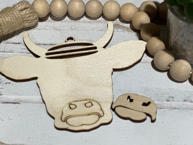 DIY Highland Cattle Charm, Macrame Cow Head Charm, Unfinished Farm Cow Car Accessory, Customizable Macrame Cow Charm, Rustic Cow Car Decor