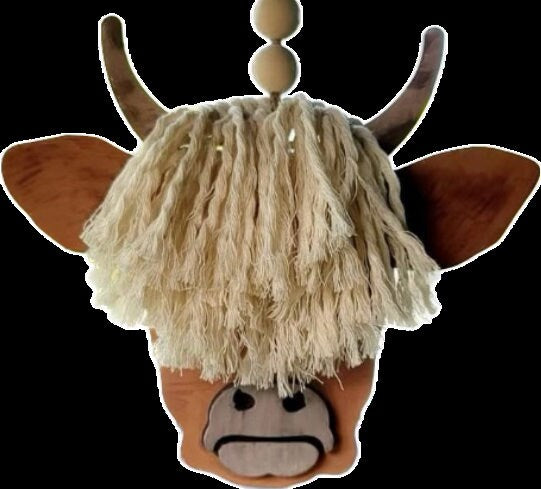 DIY Highland Cattle Charm, Macrame Cow Head Charm, Unfinished Farm Cow Car Accessory, Customizable Macrame Cow Charm, Rustic Cow Car Decor