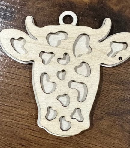 DIY Unfinished Spotted Cow Car Charm, Wooden Cow Charm, Blank Cow Ornament, DIY Craft Charm